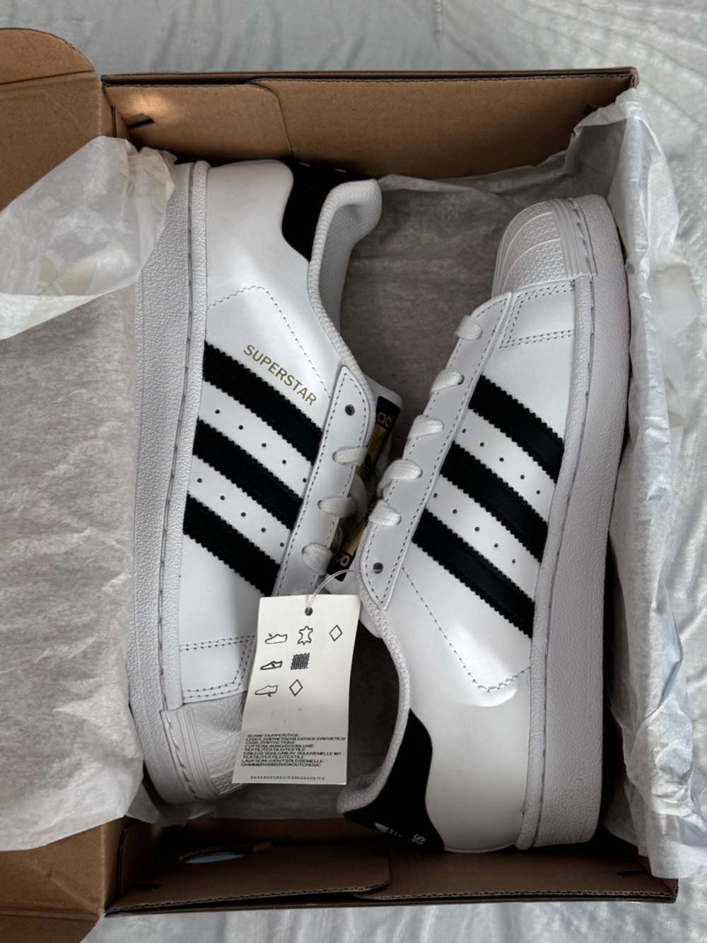 Adidas Superstar J White and Gold Sneaker